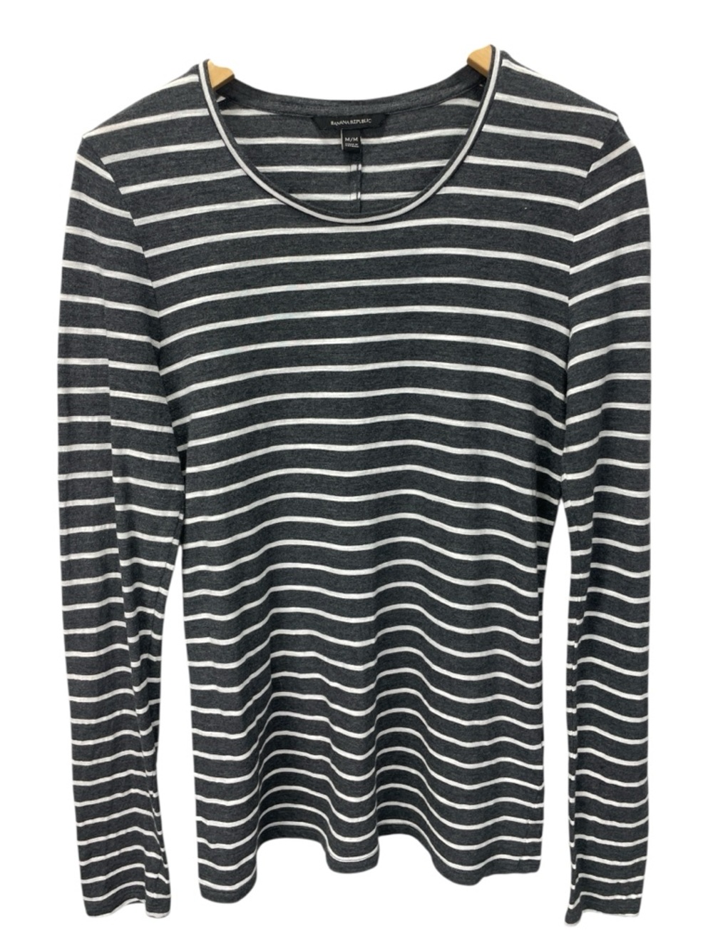 Banana Republic Womens Long Sleeve Gray & White Striped Tee Shirt Size M